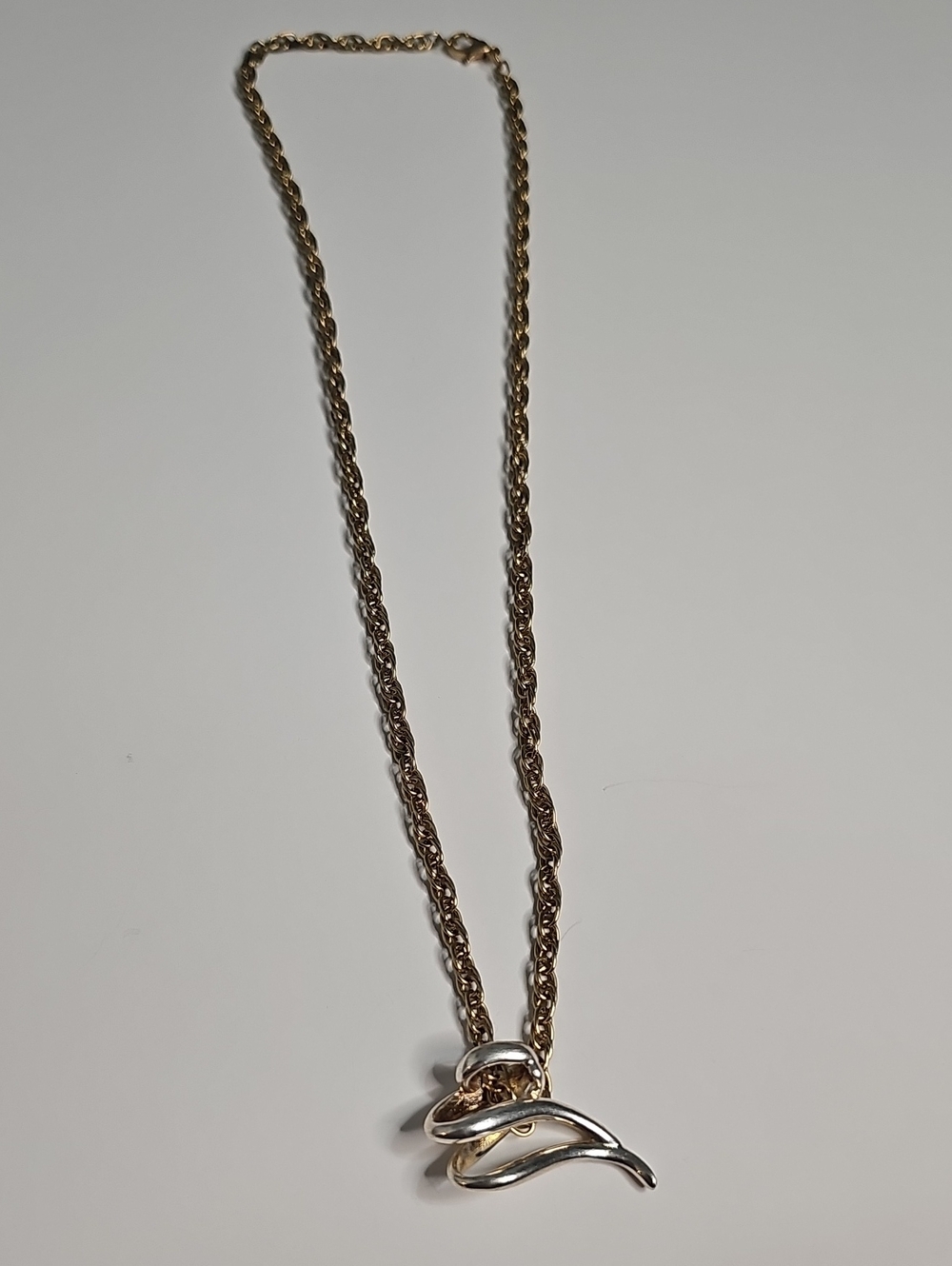 Polished Silver Wave Pendant Necklace in Gold Chain - Women Jewelry